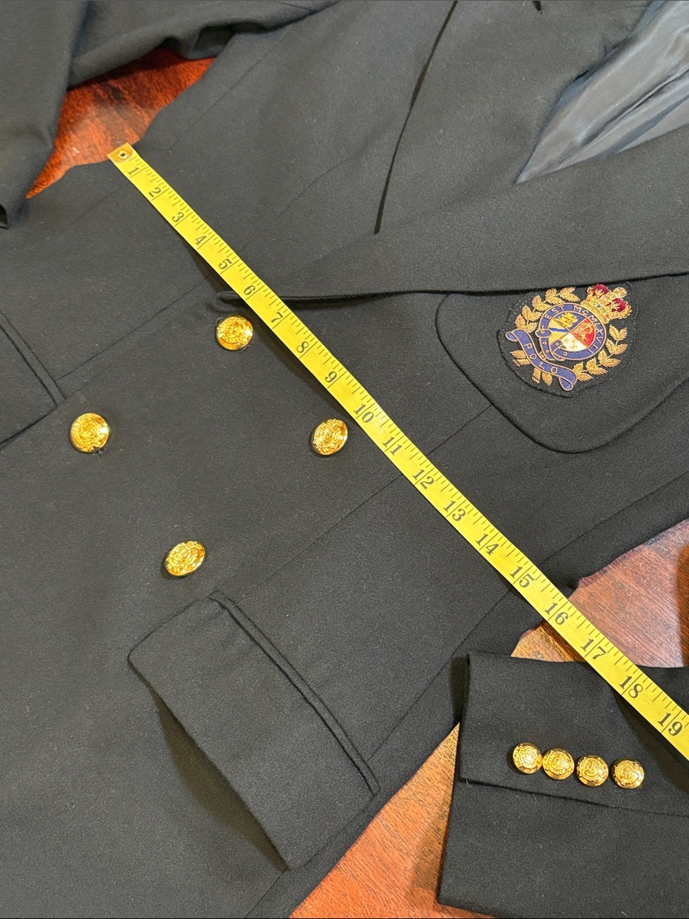Vintage Ralph Lauren Blue Label 80s Wool Cashmere Black Logo Blazer Suit Coat 4 - Picture 12 of 14
